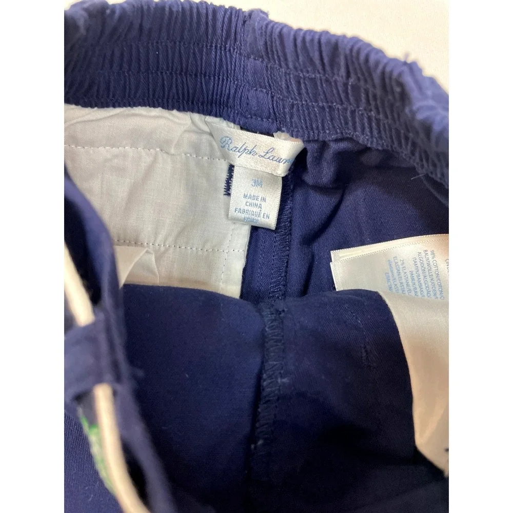 Ralph Lauren Baby Boys Navy Blue‎ Pants with Embroidered Belt 3M